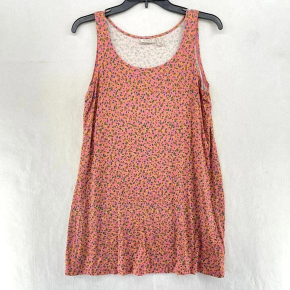 Logo Lori Goldstein Tank Top Sz S Coral Pink Polka Dot Scoop Neck Tunic Stretch - Picture 1 of 9
